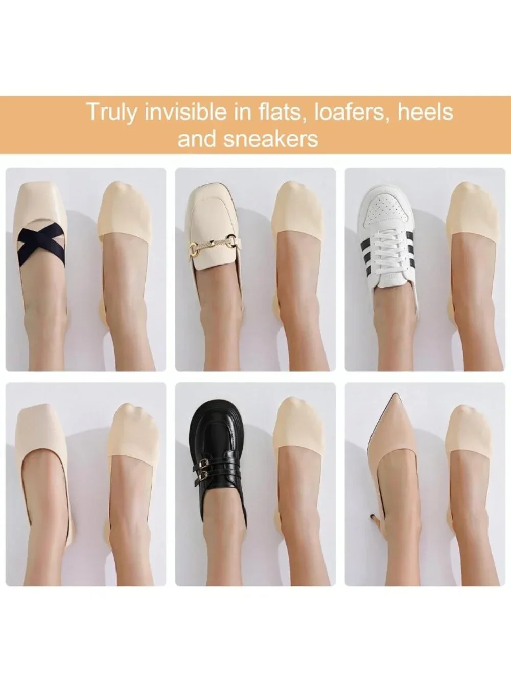Non-Slip No Show Socks for Women - Thin Invisible Footies for Flats & Heels